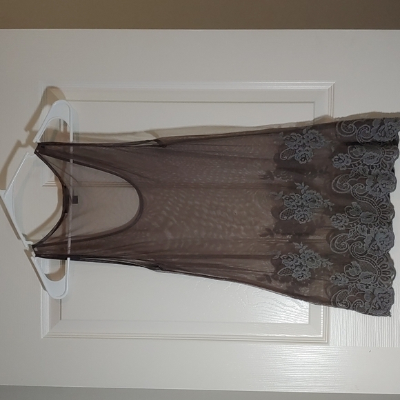 Banana Republic Sheer Mesh Embroidered Grey Tunic Tank Top Shirt Size Xs - Picture 4 of 6